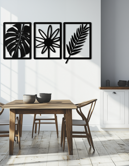 Botanik Metal Duvar Sanatı Seti - Doğadan Esinlenen Minimalist Dekor - KAF198
