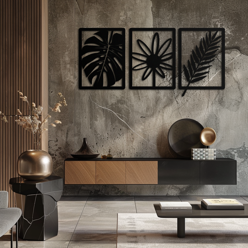Botanical Metal Wall Art Set - Nature-Inspired Minimalist Decor - KAF198