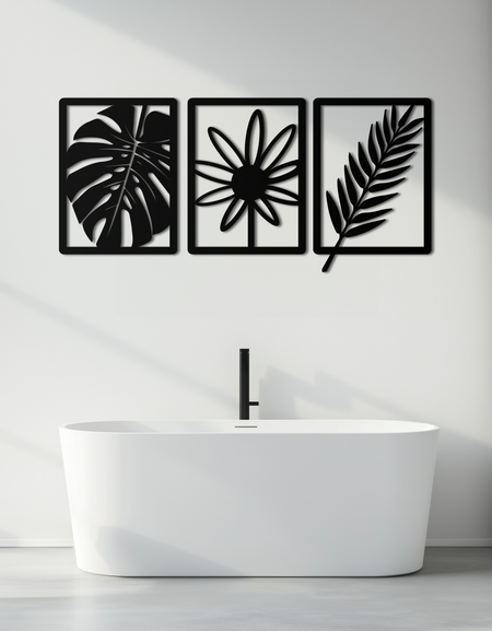 Botanik Metal Duvar Sanatı Seti - Doğadan Esinlenen Minimalist Dekor - KAF198