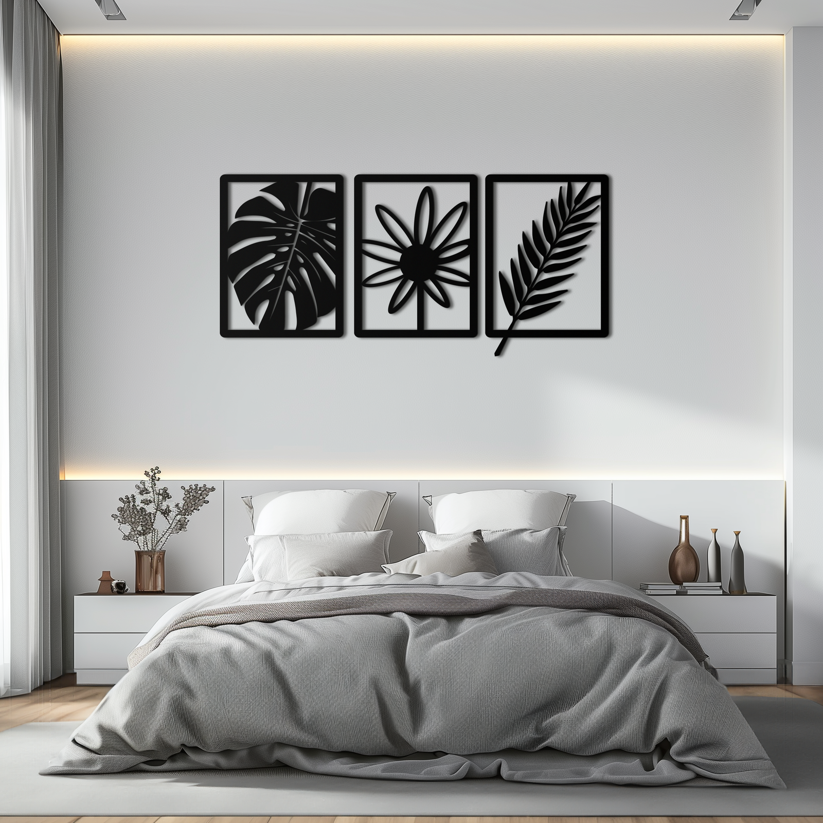Botanical Metal Wall Art Set - Nature-Inspired Minimalist Decor - KAF198