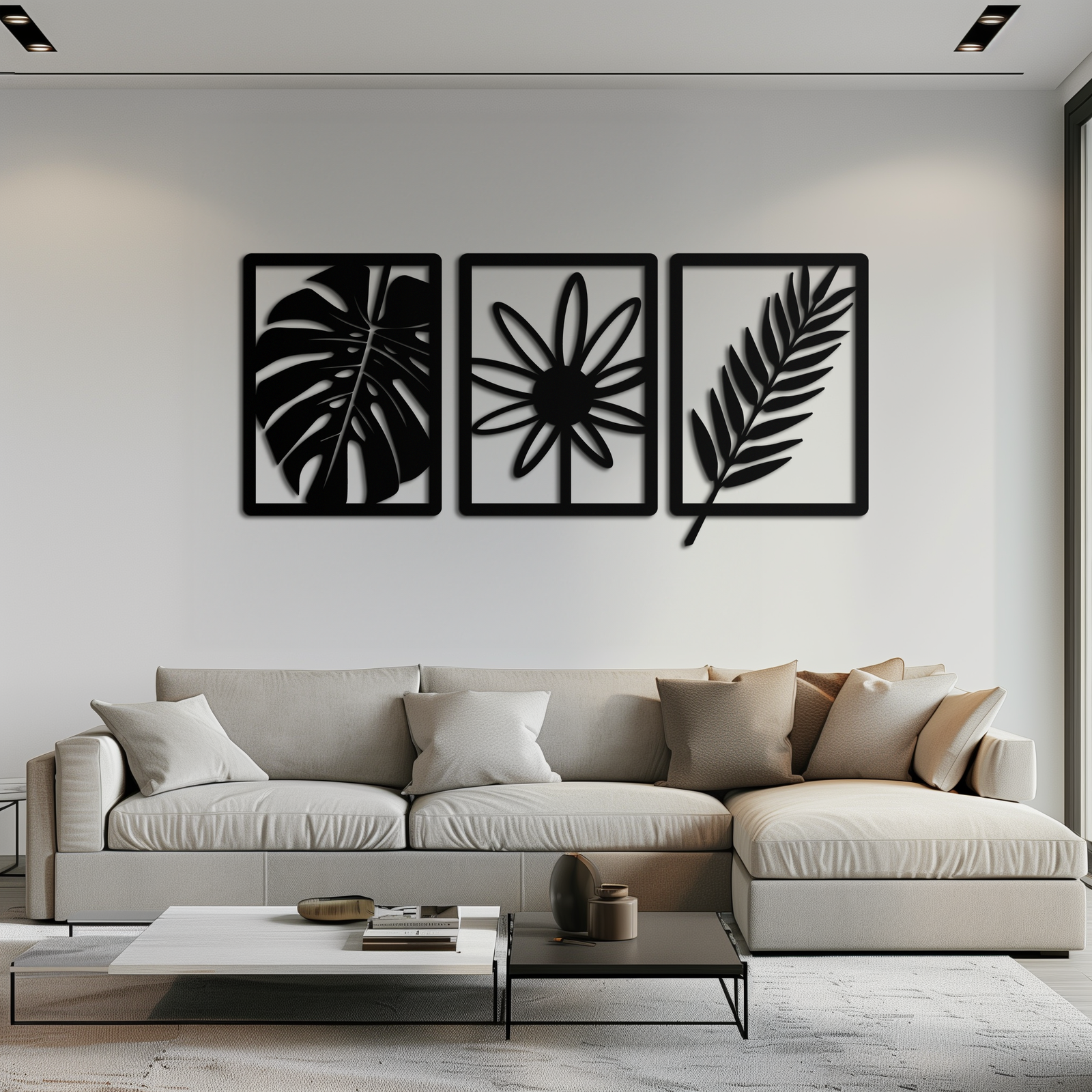 Botanical Metal Wall Art Set - Nature-Inspired Minimalist Decor - KAF198