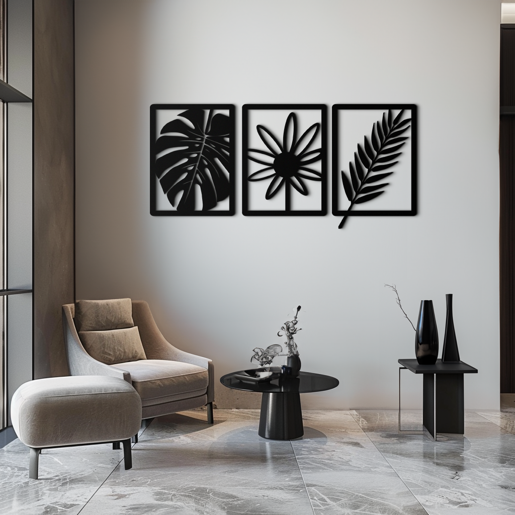 Botanical Metal Wall Art Set - Nature-Inspired Minimalist Decor - KAF198