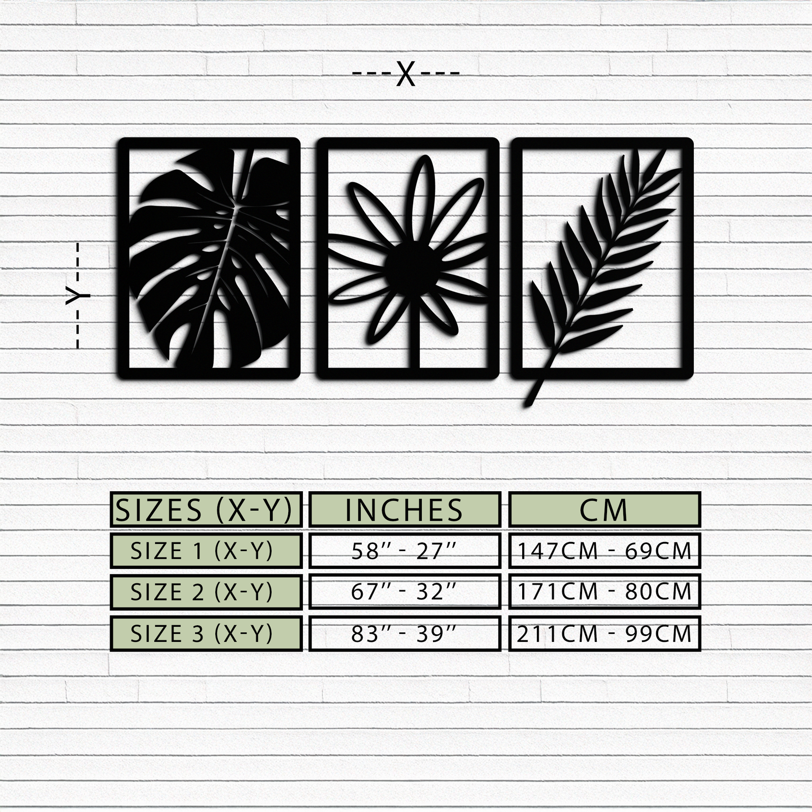 Botanical Metal Wall Art Set - Nature-Inspired Minimalist Decor - KAF198
