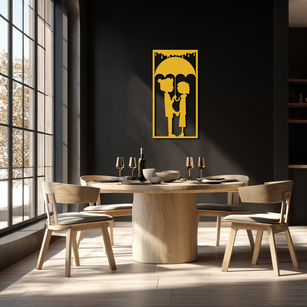 Romantic Couple Under Umbrella Metal Wall Art - Love & Rain-Inspired Decor - KAF199