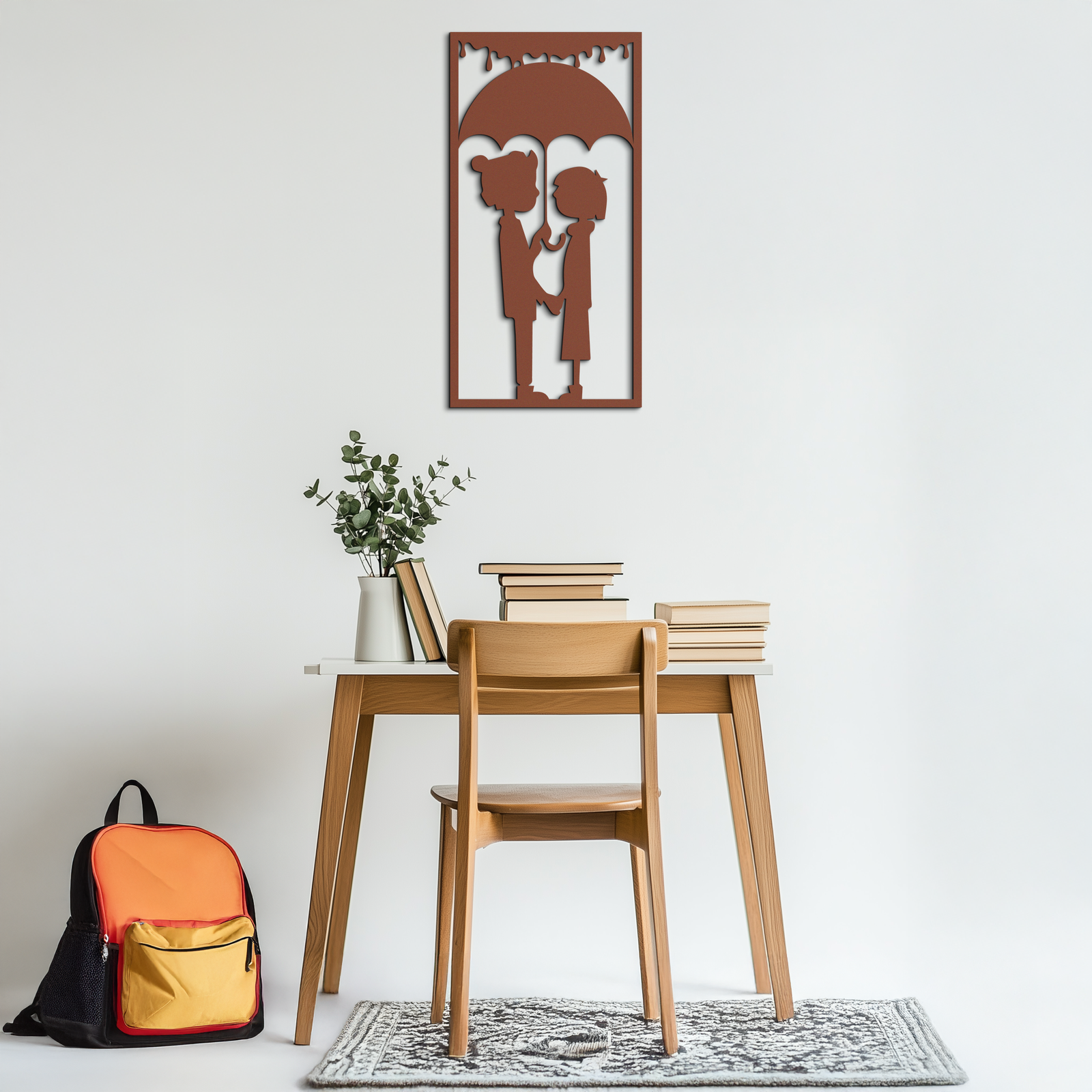 Romantic Couple Under Umbrella Metal Wall Art - Love & Rain-Inspired Decor - KAF199