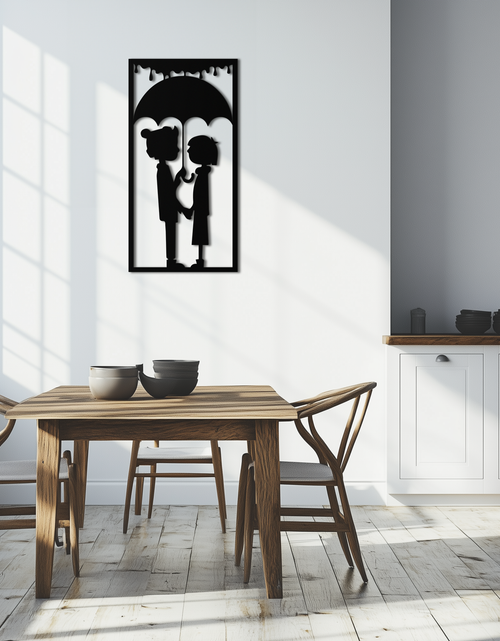 Load image into Gallery viewer, Romantic Couple Under Umbrella Metal Wall Art - Love &amp; Rain-Inspired Decor - KAF199
