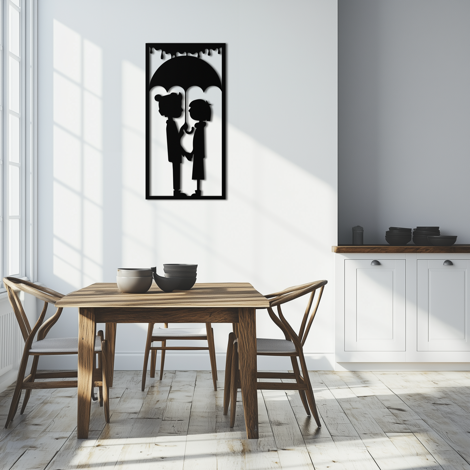 Romantic Couple Under Umbrella Metal Wall Art - Love & Rain-Inspired Decor - KAF199