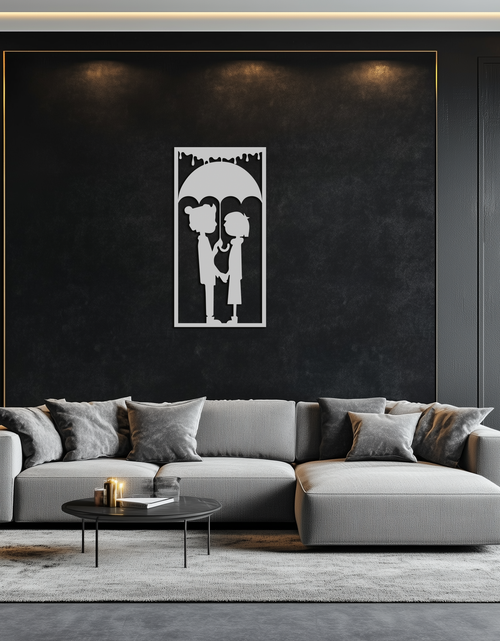 Load image into Gallery viewer, Romantic Couple Under Umbrella Metal Wall Art - Love &amp; Rain-Inspired Decor - KAF199

