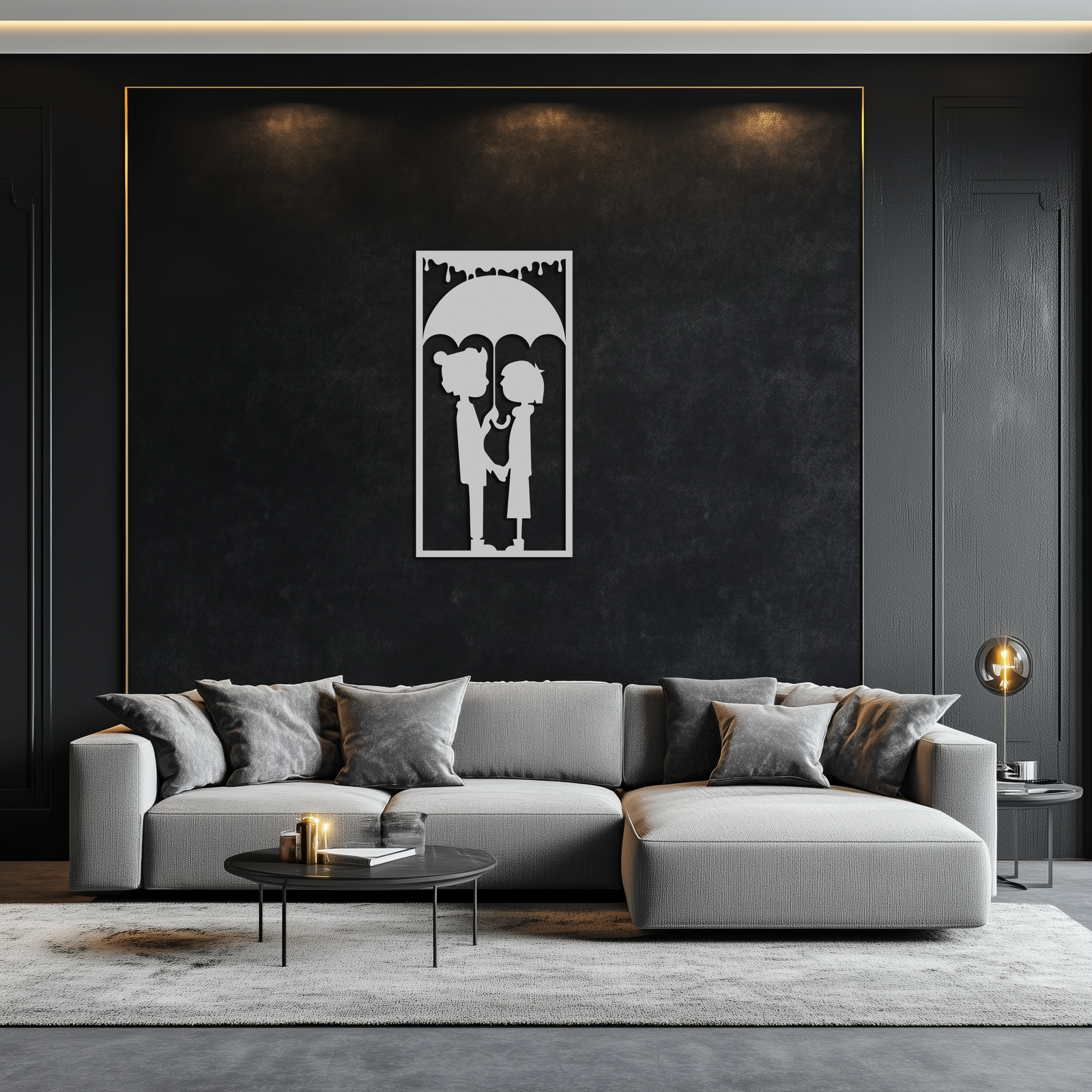 Romantic Couple Under Umbrella Metal Wall Art - Love & Rain-Inspired Decor - KAF199