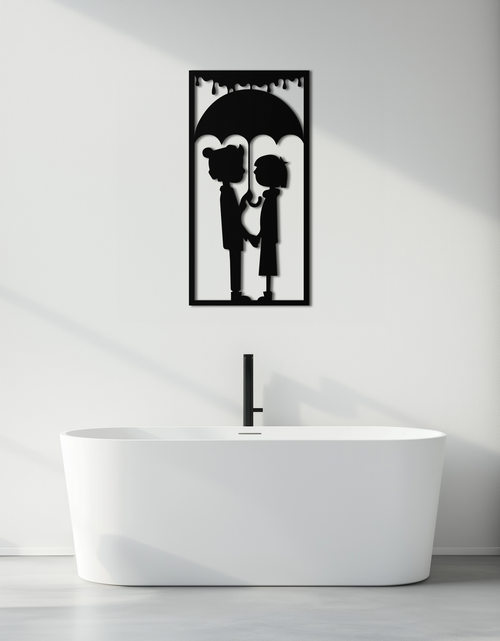 Load image into Gallery viewer, Romantic Couple Under Umbrella Metal Wall Art - Love &amp; Rain-Inspired Decor - KAF199
