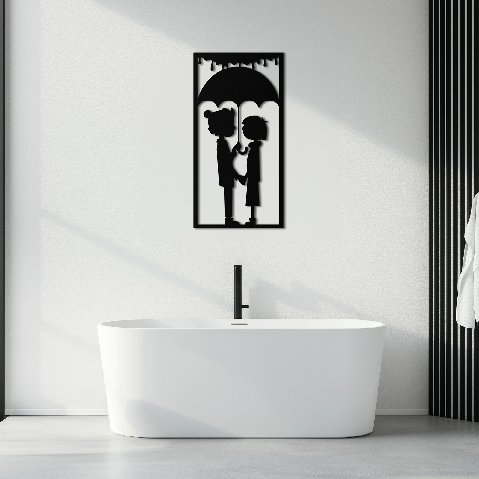 Romantic Couple Under Umbrella Metal Wall Art - Love & Rain-Inspired Decor - KAF199