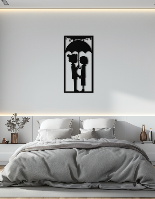 Load image into Gallery viewer, Romantic Couple Under Umbrella Metal Wall Art - Love &amp; Rain-Inspired Decor - KAF199
