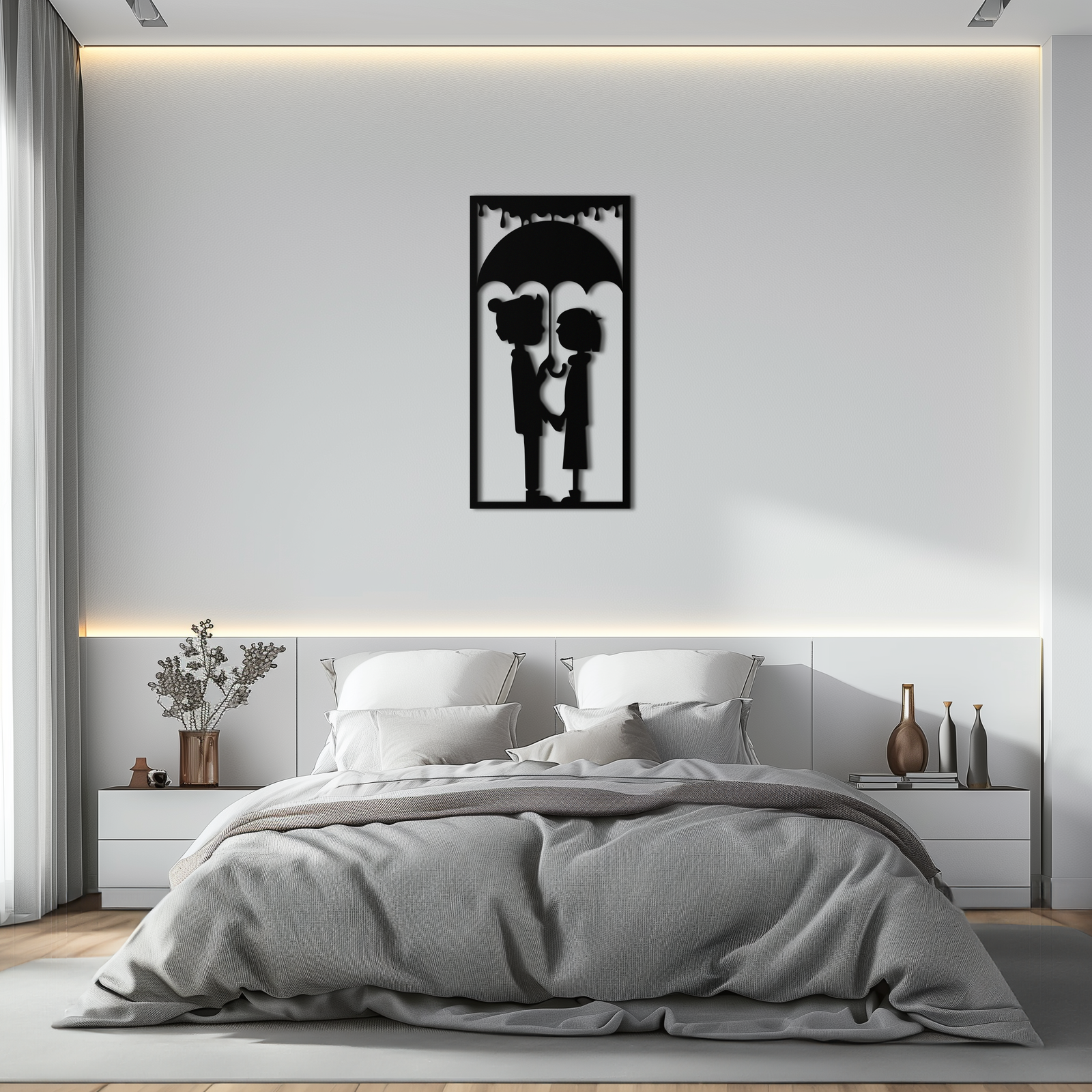 Romantic Couple Under Umbrella Metal Wall Art - Love & Rain-Inspired Decor - KAF199