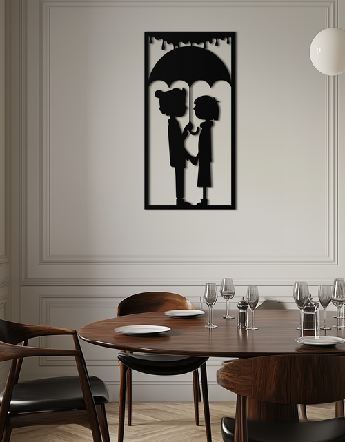 Load image into Gallery viewer, Romantic Couple Under Umbrella Metal Wall Art - Love &amp; Rain-Inspired Decor - KAF199
