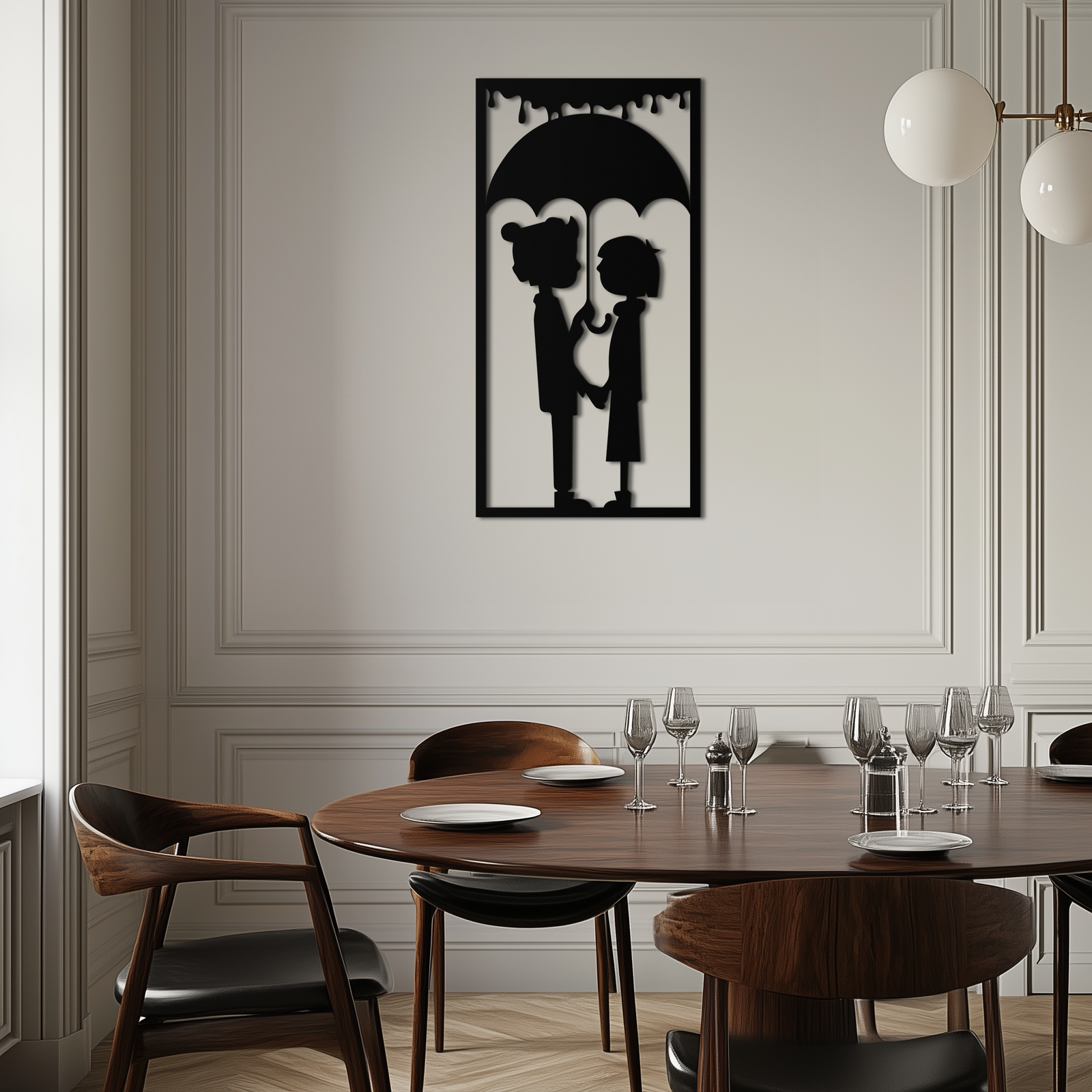 Romantic Couple Under Umbrella Metal Wall Art - Love & Rain-Inspired Decor - KAF199