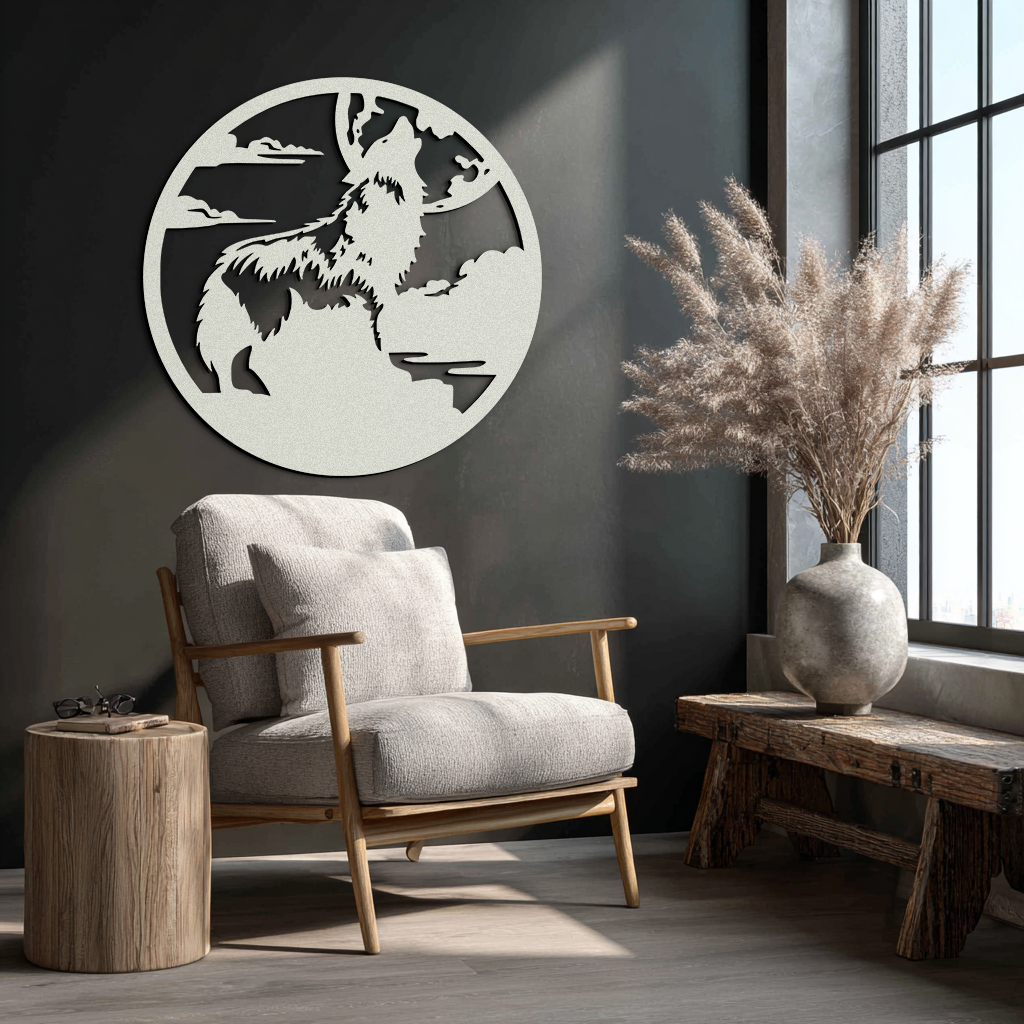 Howling Wolf Metal Wall Art - Nature-Inspired Minimalist Decor - KAF200