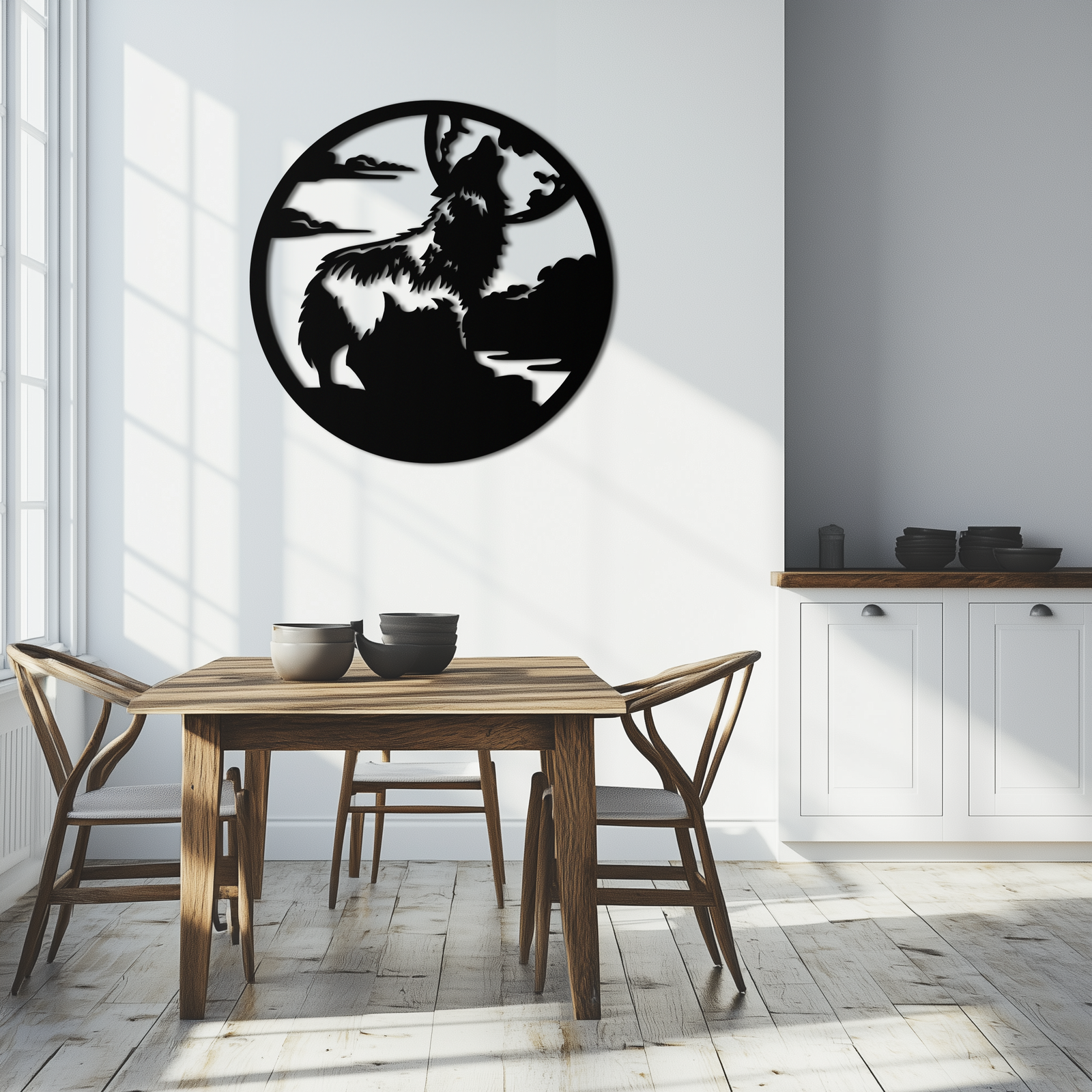 Howling Wolf Metal Wall Art - Nature-Inspired Minimalist Decor - KAF200