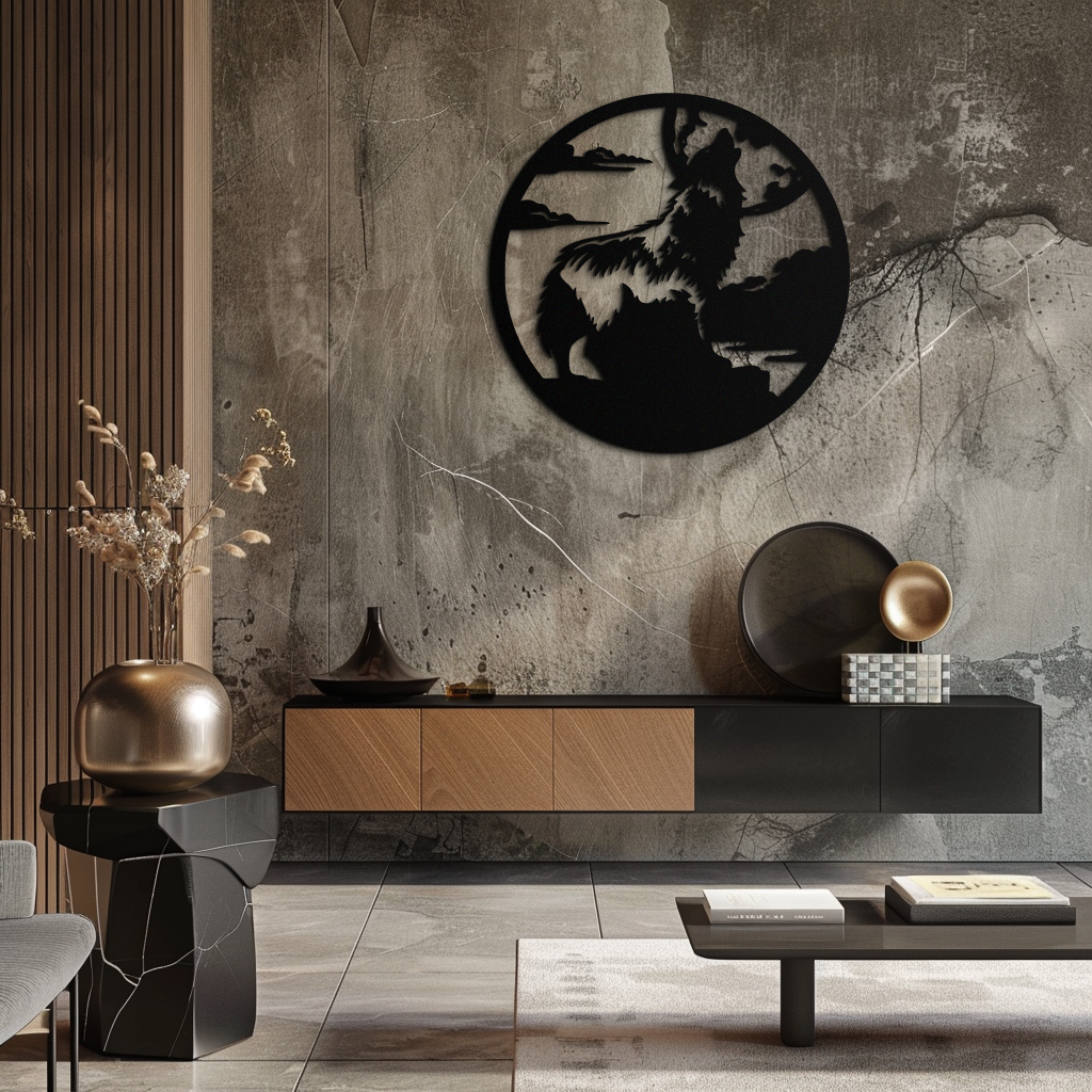 Howling Wolf Metal Wall Art - Nature-Inspired Minimalist Decor - KAF200