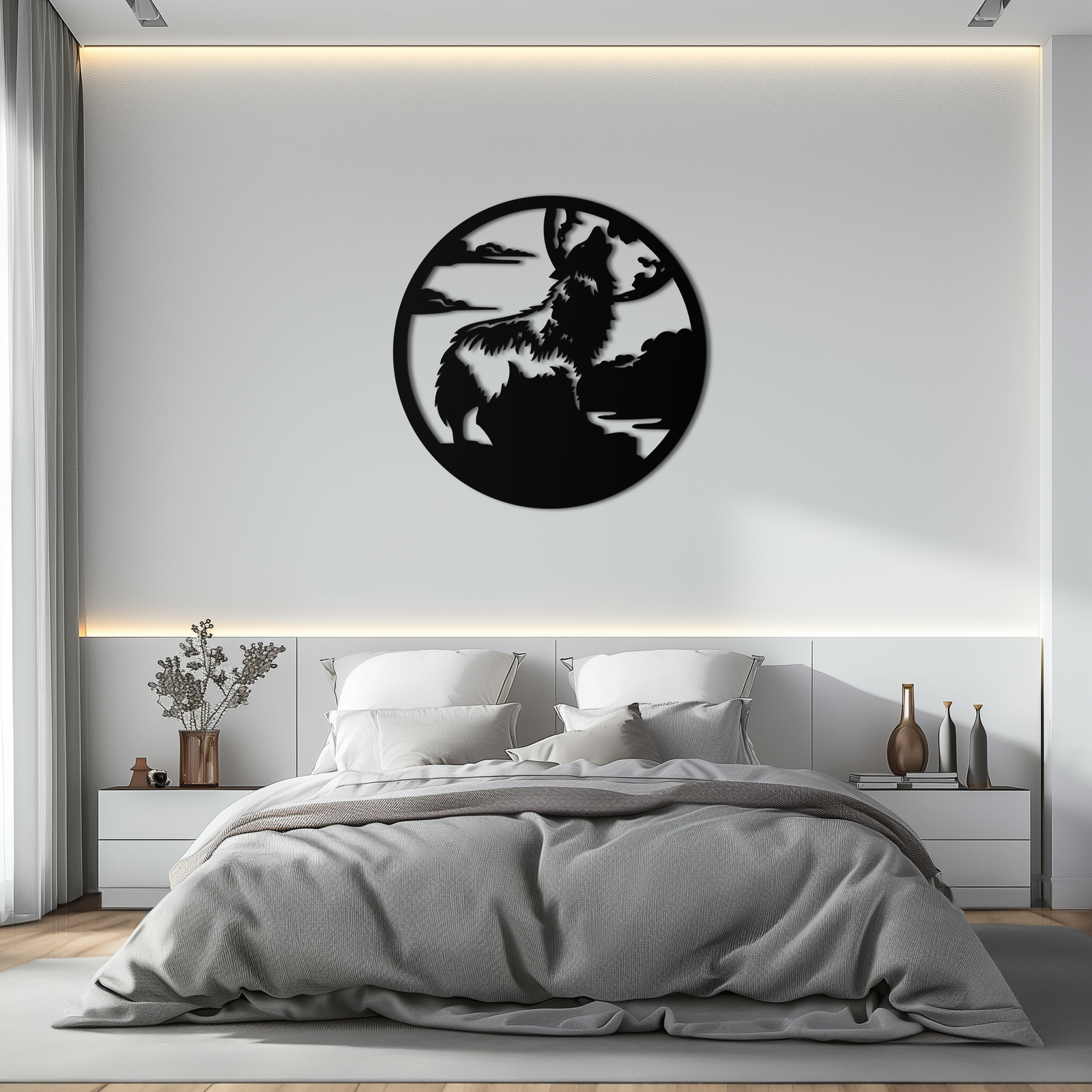 Howling Wolf Metal Wall Art - Nature-Inspired Minimalist Decor - KAF200