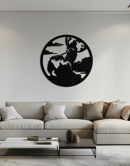 Howling Wolf Metal Wall Art - Nature-Inspired Minimalist Decor - KAF200