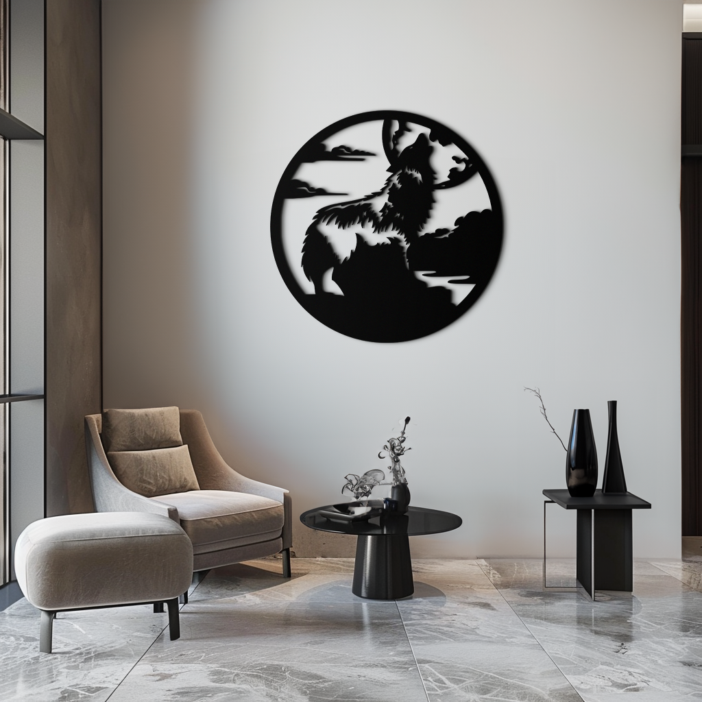 Howling Wolf Metal Wall Art - Nature-Inspired Minimalist Decor - KAF200