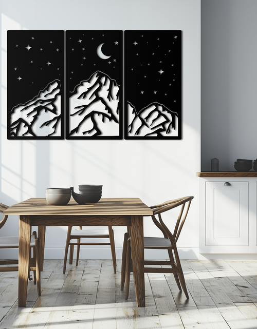 Resmi Galeri görüntüleyicisine yükleyin, Dağ Gece Manzarası Metal Duvar Sanatı - 3 Panel Modern Duvar Dekoru - KAF202

