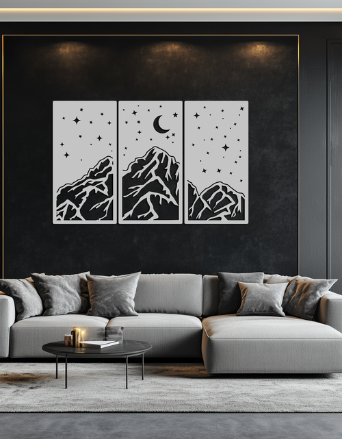 Resmi Galeri görüntüleyicisine yükleyin, Dağ Gece Manzarası Metal Duvar Sanatı - 3 Panel Modern Duvar Dekoru - KAF202
