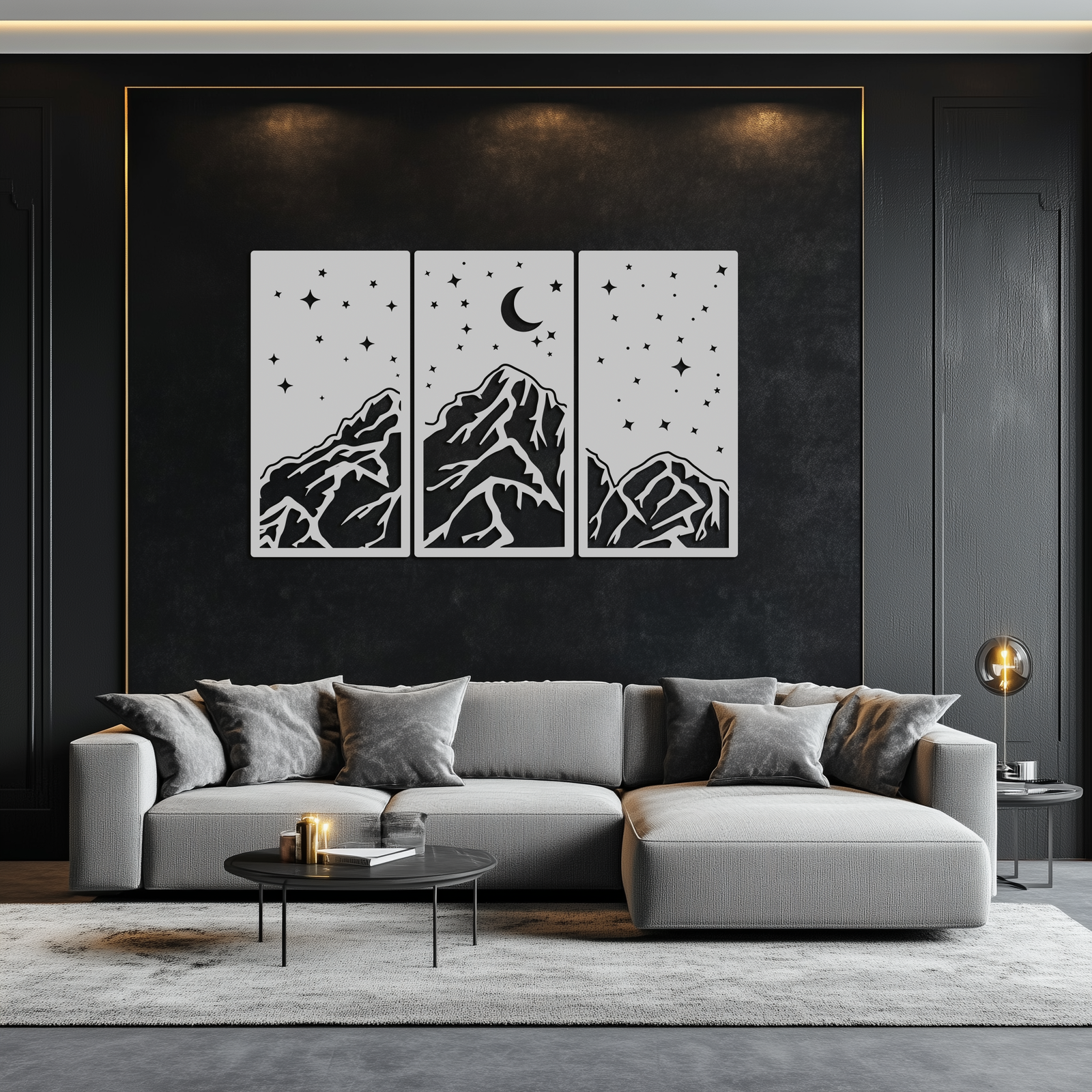 Dağ Gece Manzarası Metal Duvar Sanatı - 3 Panel Modern Duvar Dekoru - KAF202