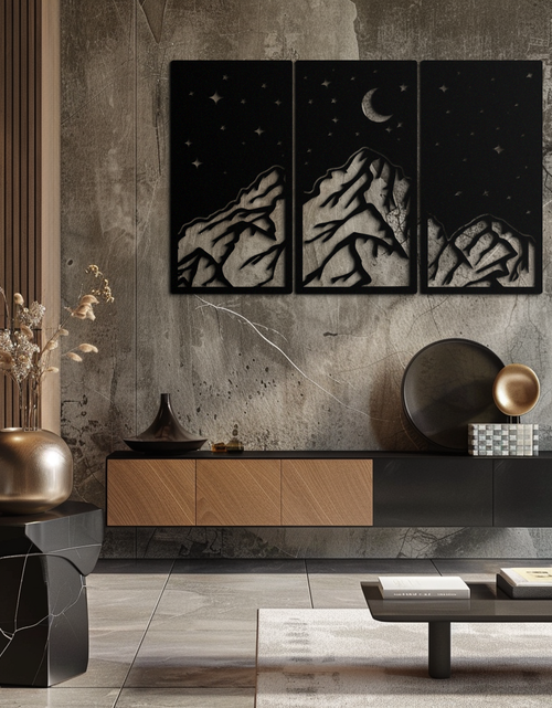 Resmi Galeri görüntüleyicisine yükleyin, Dağ Gece Manzarası Metal Duvar Sanatı - 3 Panel Modern Duvar Dekoru - KAF202
