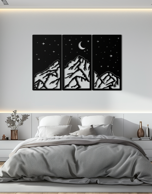 Resmi Galeri görüntüleyicisine yükleyin, Dağ Gece Manzarası Metal Duvar Sanatı - 3 Panel Modern Duvar Dekoru - KAF202
