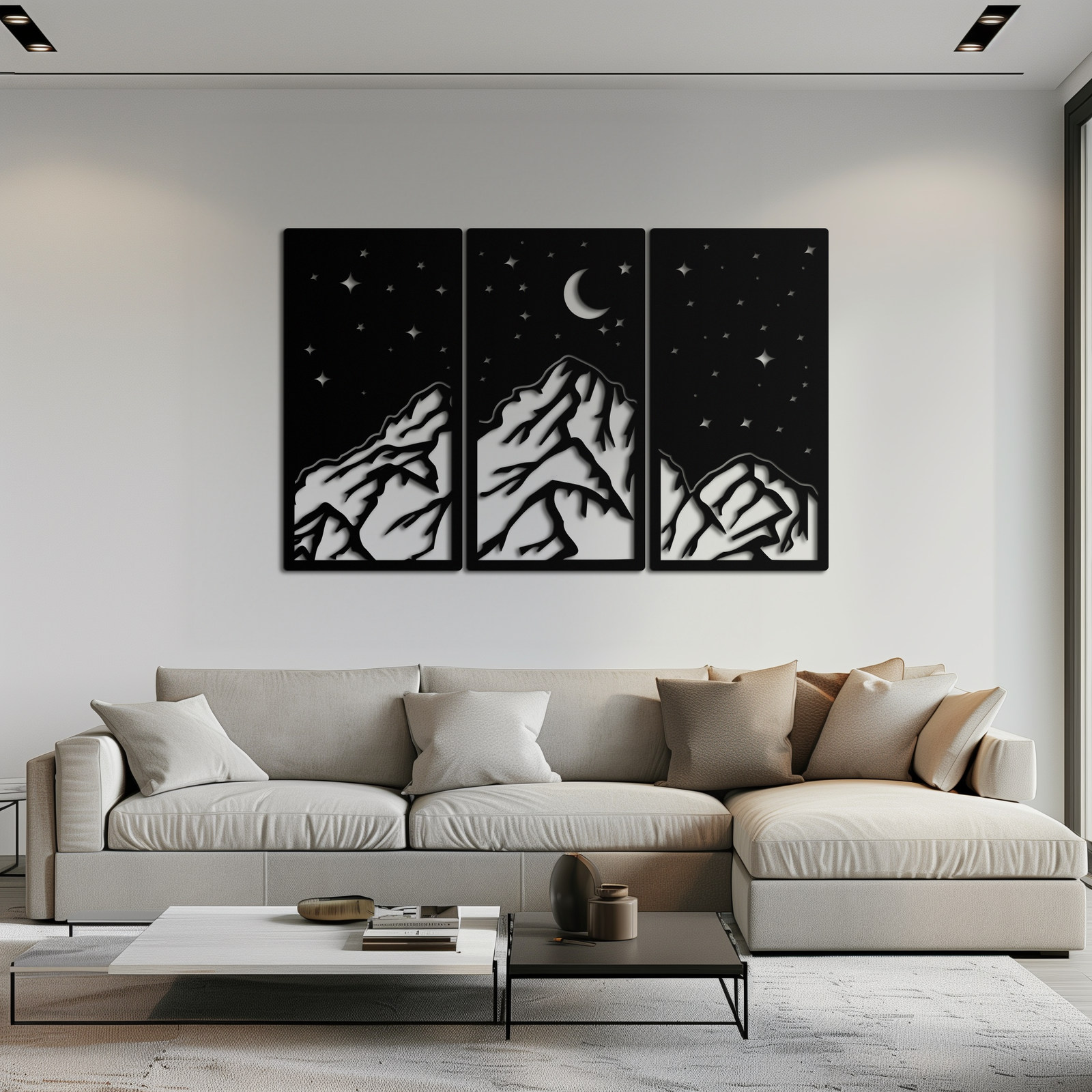 Dağ Gece Manzarası Metal Duvar Sanatı - 3 Panel Modern Duvar Dekoru - KAF202