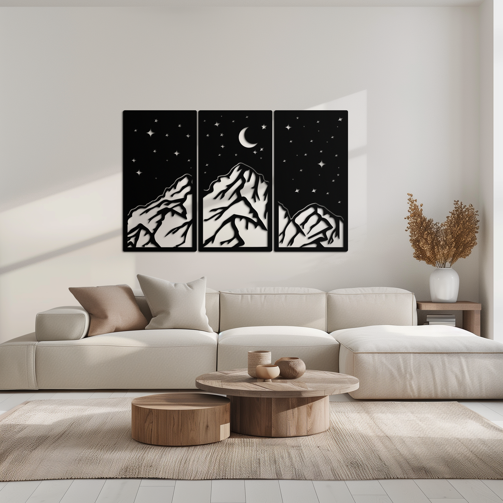 Dağ Gece Manzarası Metal Duvar Sanatı - 3 Panel Modern Duvar Dekoru - KAF202