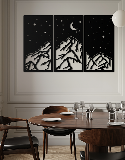 Resmi Galeri görüntüleyicisine yükleyin, Dağ Gece Manzarası Metal Duvar Sanatı - 3 Panel Modern Duvar Dekoru - KAF202

