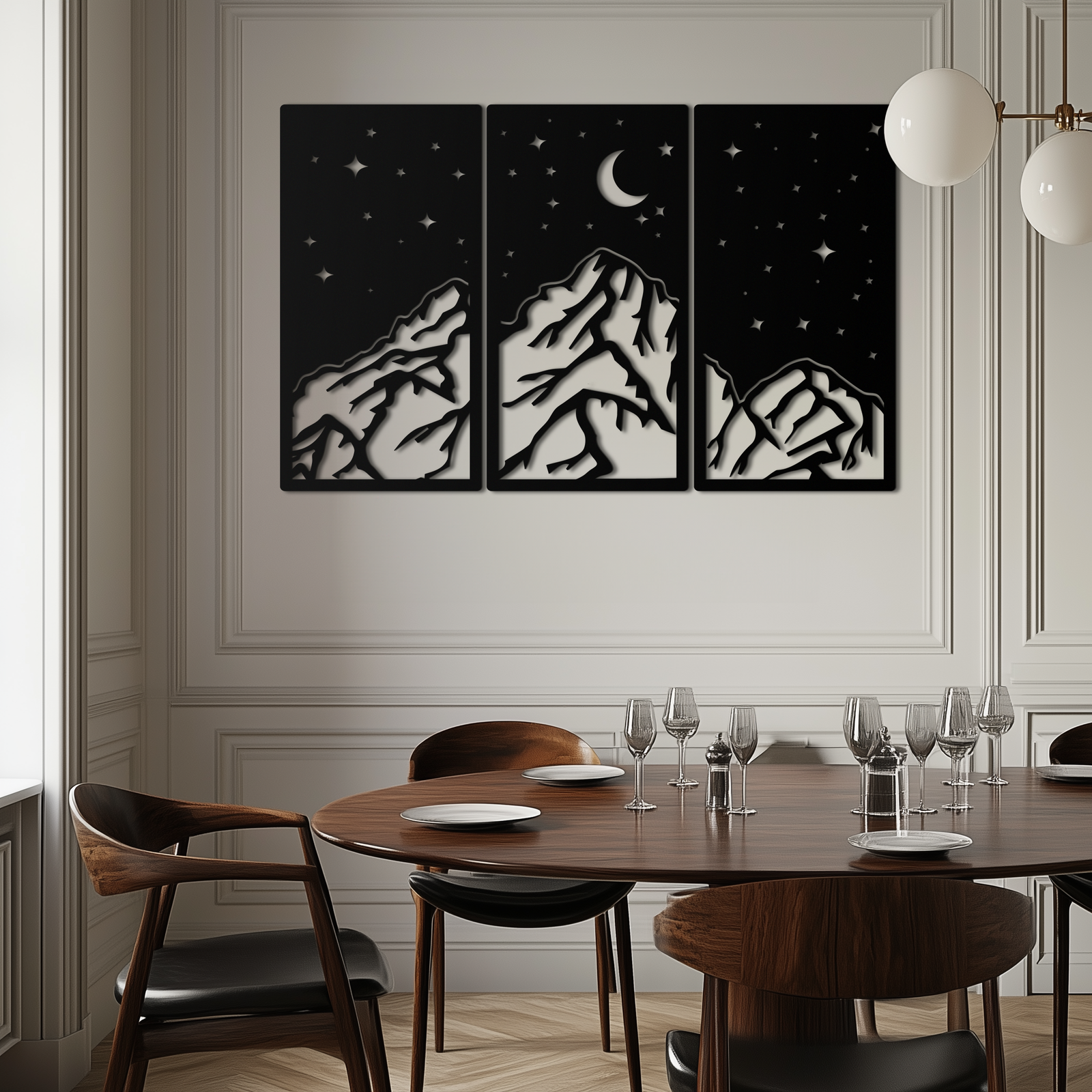 Dağ Gece Manzarası Metal Duvar Sanatı - 3 Panel Modern Duvar Dekoru - KAF202