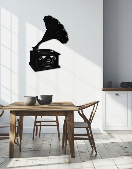 Vintage Gramofon Metal Duvar Sanatı - Retro Müzik Dekoru - KAF204