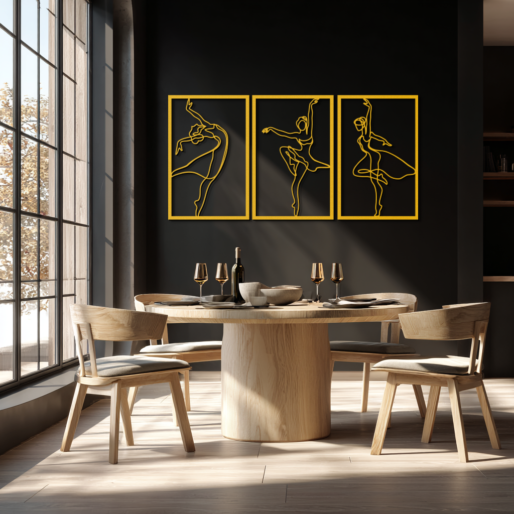 Zarif Balerin Üçlüsü Metal Duvar Sanatı - Zarif Dans Siluetleri - KAF205