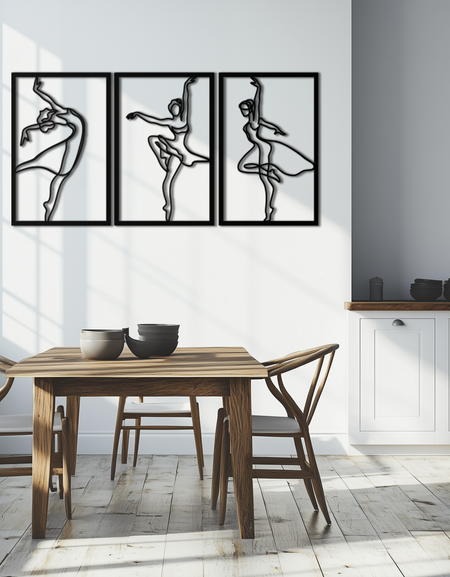 Elegant Ballerina Trio Metal Wall Art - Graceful Dance Silhouettes - KAF205