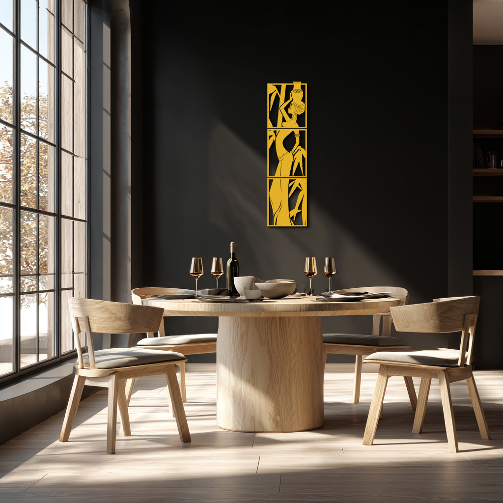 Afrika Kadını Metal Duvar Sanatı - Zarif Kabile Ev Dekoru - KAF206