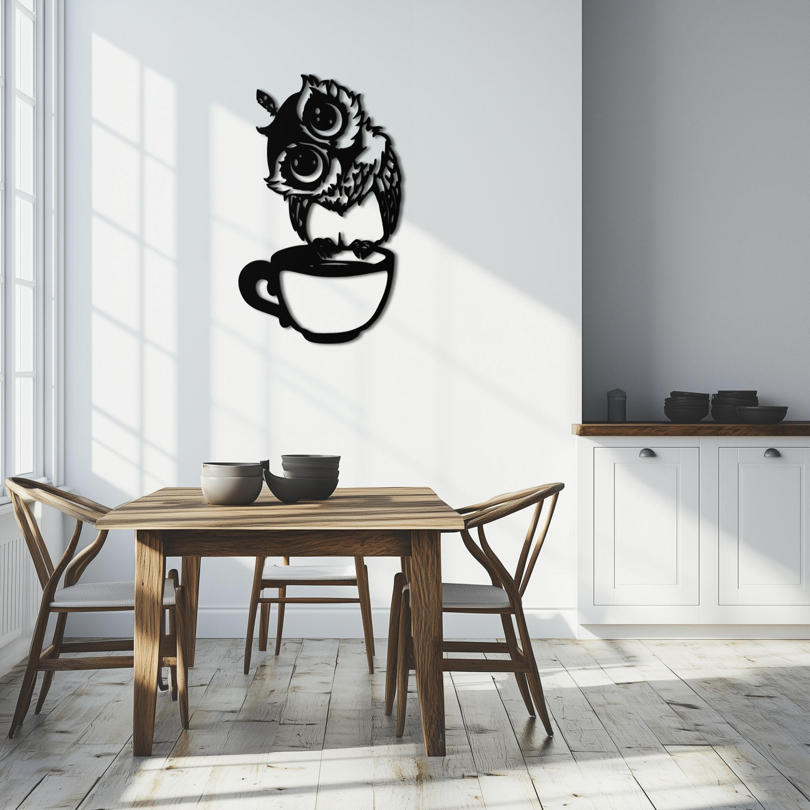 Sleepy Owl in Coffee Cup - Quirky Metal Wall Art for Coffee Lovers & Night Owls - KAF208