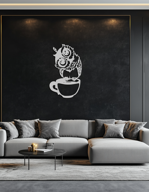 Load image into Gallery viewer, Sleepy Owl in Coffee Cup - Quirky Metal Wall Art for Coffee Lovers &amp; Night Owls - KAF208

