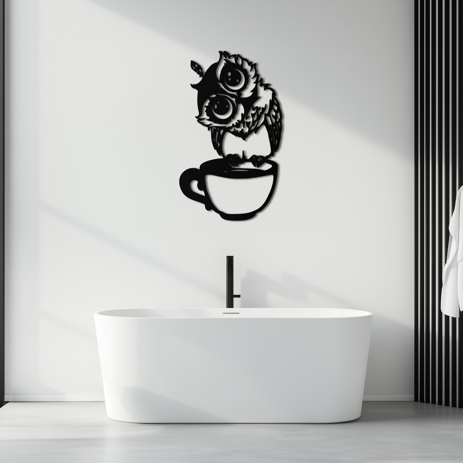 Sleepy Owl in Coffee Cup - Quirky Metal Wall Art for Coffee Lovers & Night Owls - KAF208