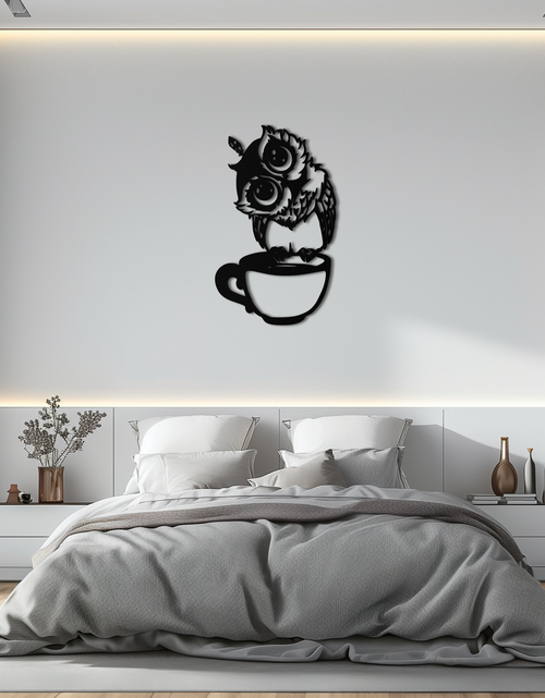 Load image into Gallery viewer, Sleepy Owl in Coffee Cup - Quirky Metal Wall Art for Coffee Lovers &amp; Night Owls - KAF208
