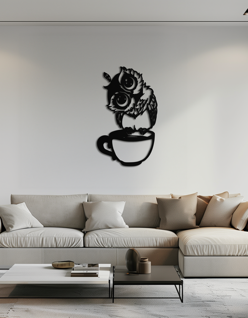 Load image into Gallery viewer, Sleepy Owl in Coffee Cup - Quirky Metal Wall Art for Coffee Lovers &amp; Night Owls - KAF208
