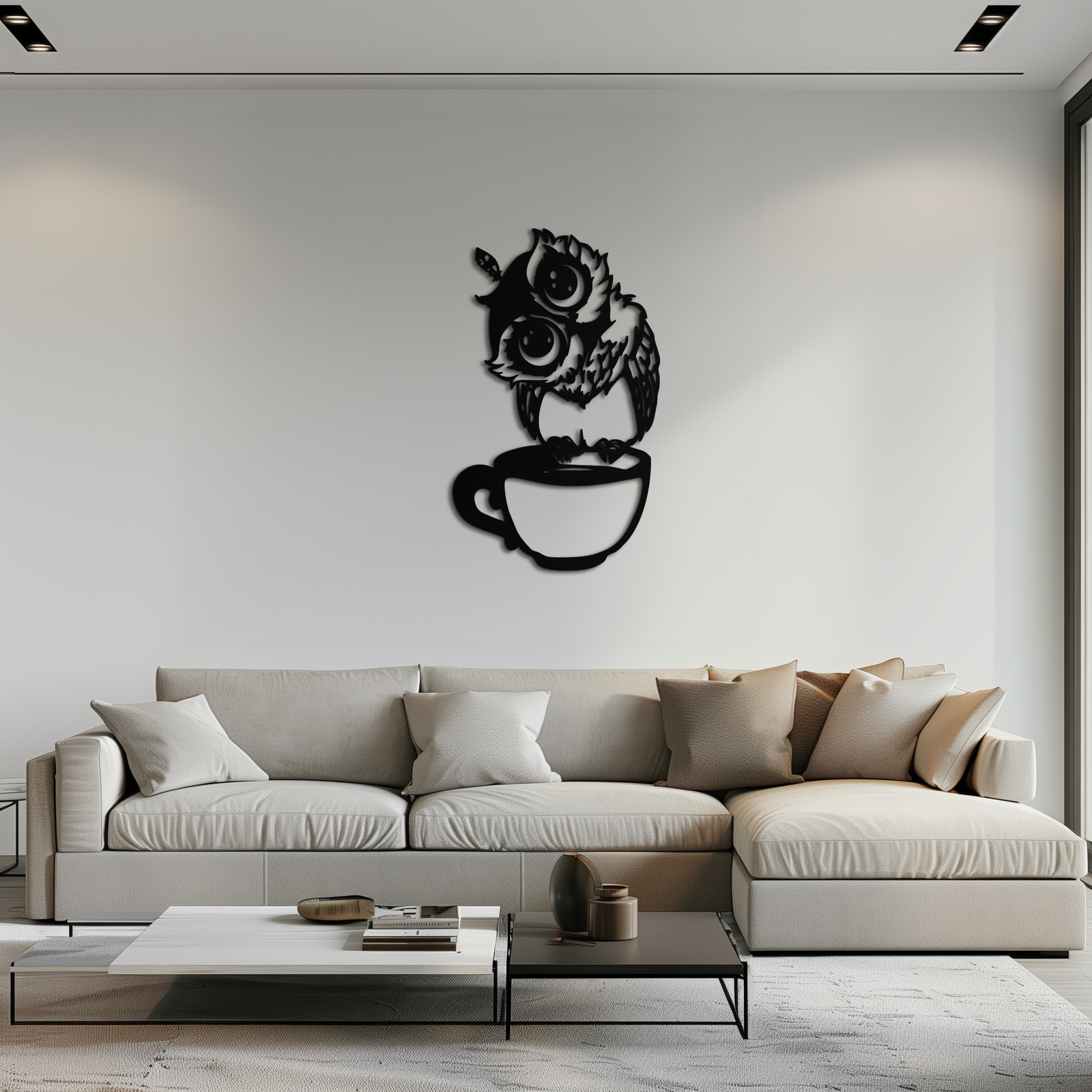 Sleepy Owl in Coffee Cup - Quirky Metal Wall Art for Coffee Lovers & Night Owls - KAF208