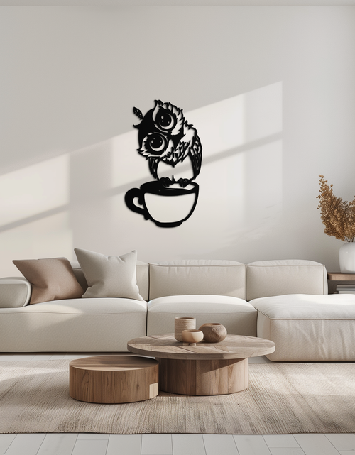 Load image into Gallery viewer, Sleepy Owl in Coffee Cup - Quirky Metal Wall Art for Coffee Lovers &amp; Night Owls - KAF208
