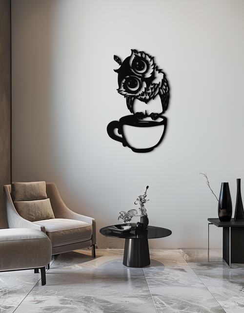 Load image into Gallery viewer, Sleepy Owl in Coffee Cup - Quirky Metal Wall Art for Coffee Lovers &amp; Night Owls - KAF208

