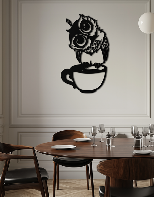 Load image into Gallery viewer, Sleepy Owl in Coffee Cup - Quirky Metal Wall Art for Coffee Lovers &amp; Night Owls - KAF208
