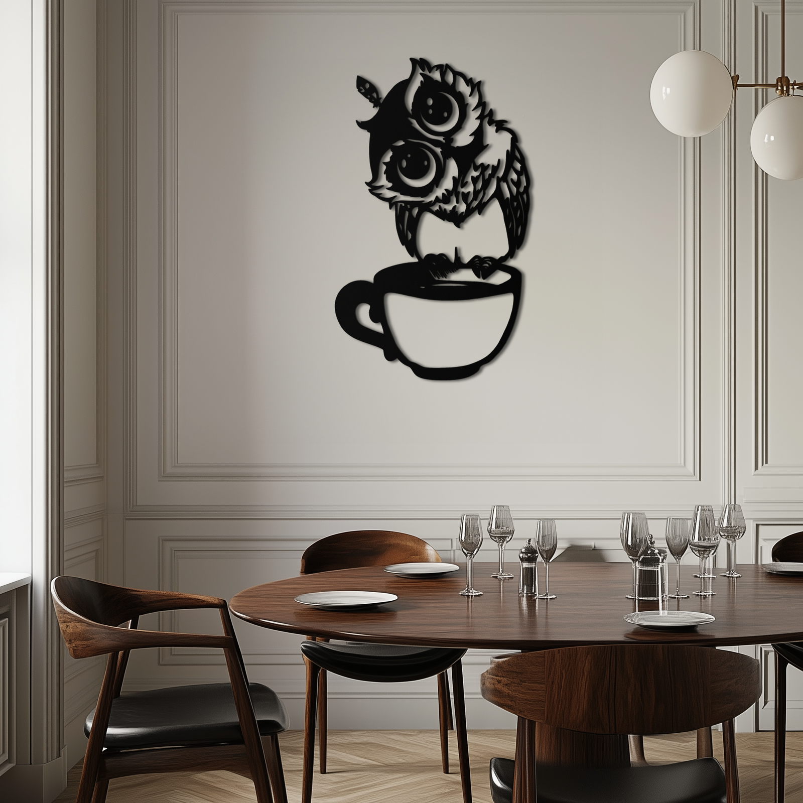 Sleepy Owl in Coffee Cup - Quirky Metal Wall Art for Coffee Lovers & Night Owls - KAF208