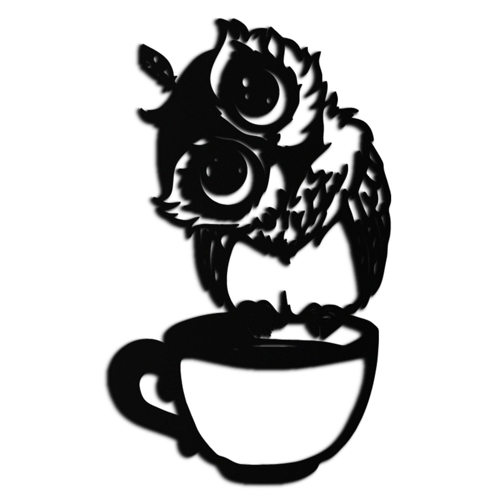 Sleepy Owl in Coffee Cup - Quirky Metal Wall Art for Coffee Lovers & Night Owls - KAF208