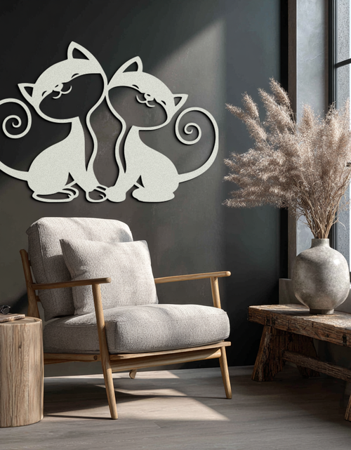 Resmi Galeri görüntüleyicisine yükleyin, Romantik Kedi Çifti Metal Duvar Sanatı - Zarif Kedi Silueti Dekoru - KAF209
